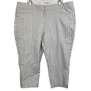 Lane Bryant Pants Womens Sz 22 Allie White Blue Pinstriped Cotton‎ Stretch Capri